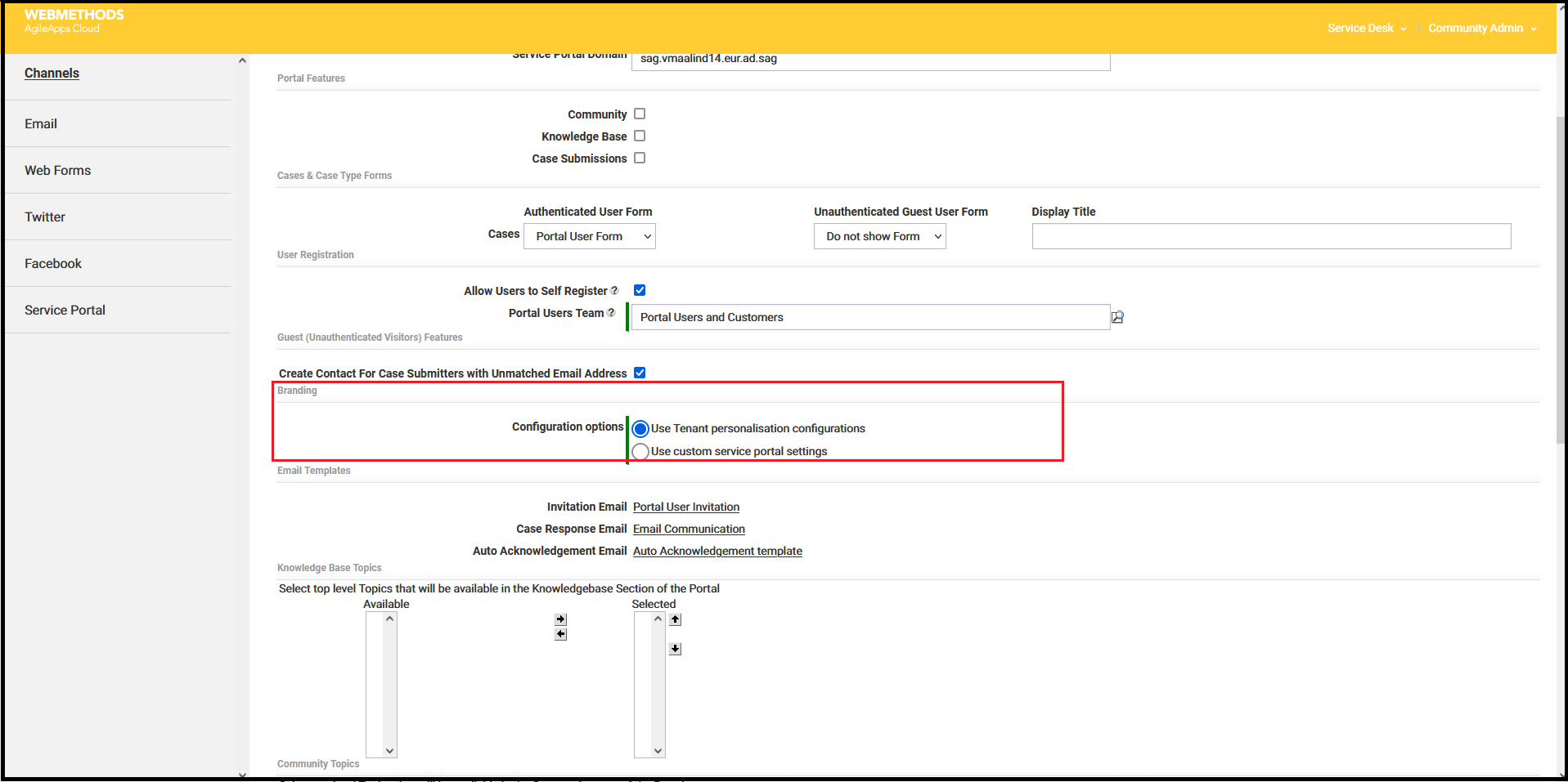 Tenant Personalization option selected in the community tenant