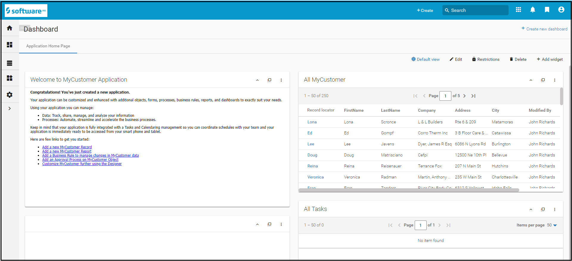 MyCustomer Application Dashboard.PNG